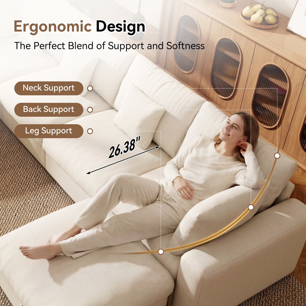 140" Extra Large Modular Sectional Cloud Sofa with 2 Removable Storage Ottoman, Extra Deep Seat Couch, Living Room Furniture, Chenille Beige