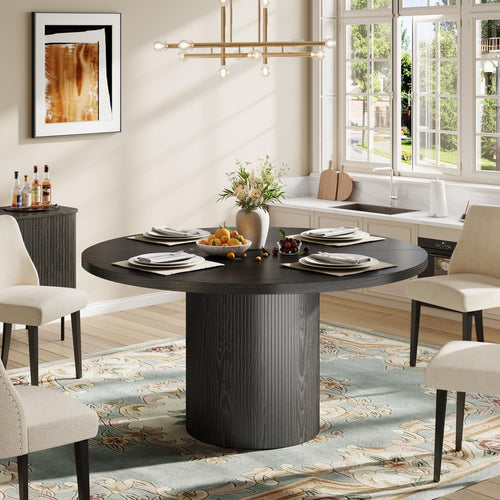 47" Dining Table,  round Kitchen Table 4 Seater, Wooden Circle Pedestal Dining Room Table with 1.1In Thickness Tabletop, Black(Only Table)