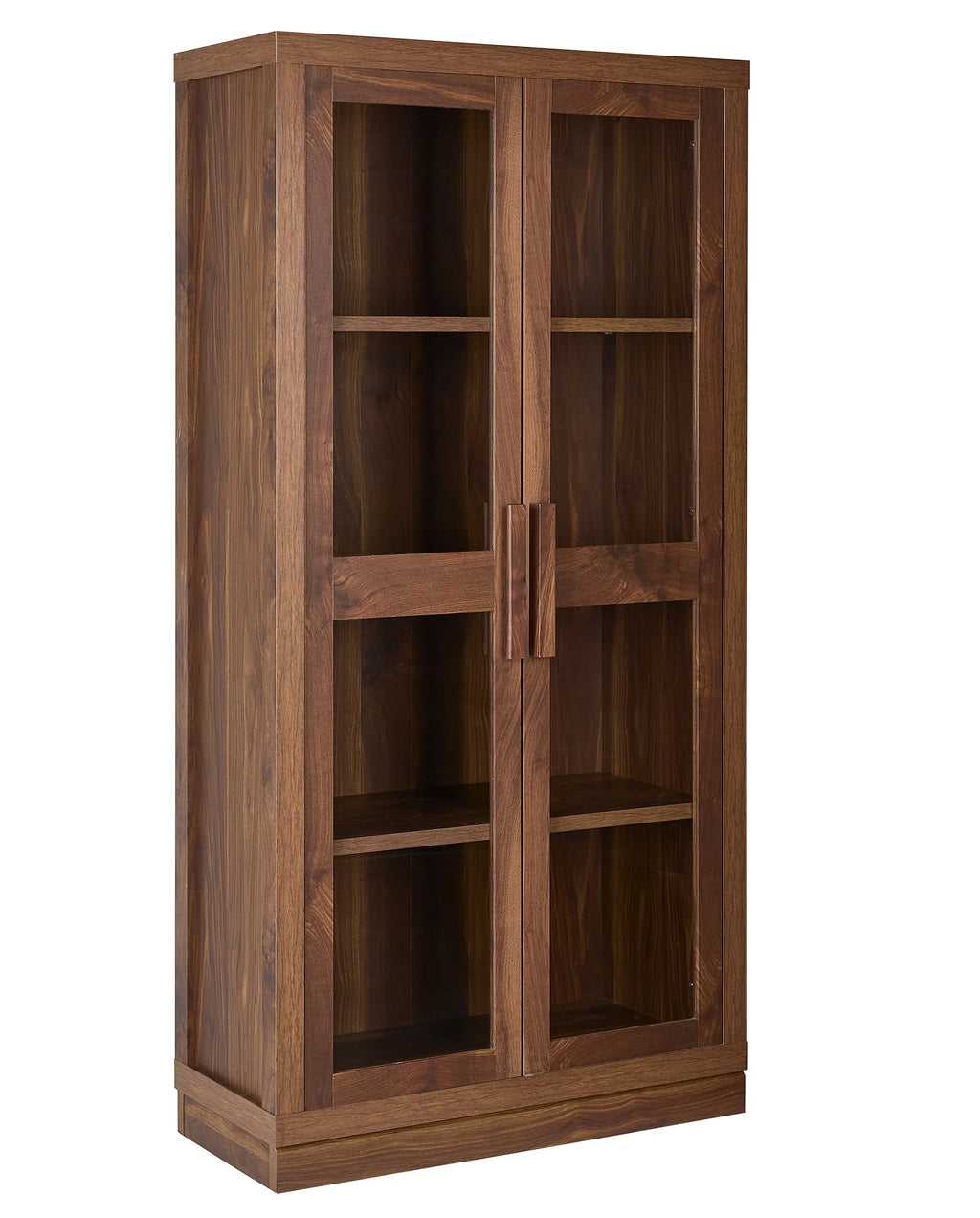 Ezra Glass Door Storage Accent Cabinet, Warm Walnut Finish