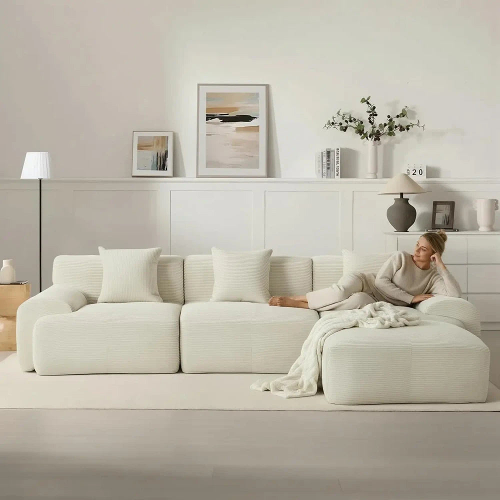 Modular Corduroy Sectional Sofa with Ottoman