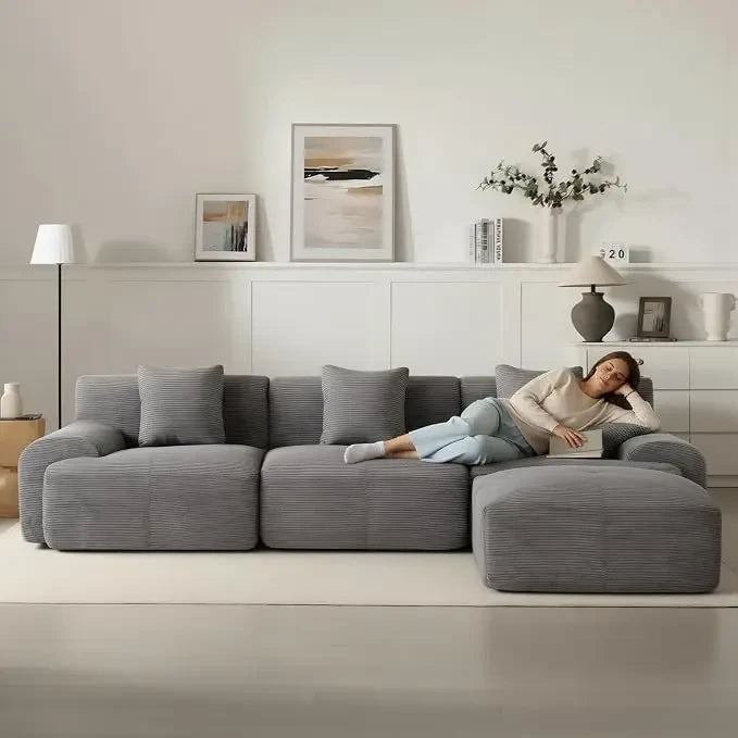Modular Corduroy Sectional Sofa with Ottoman
