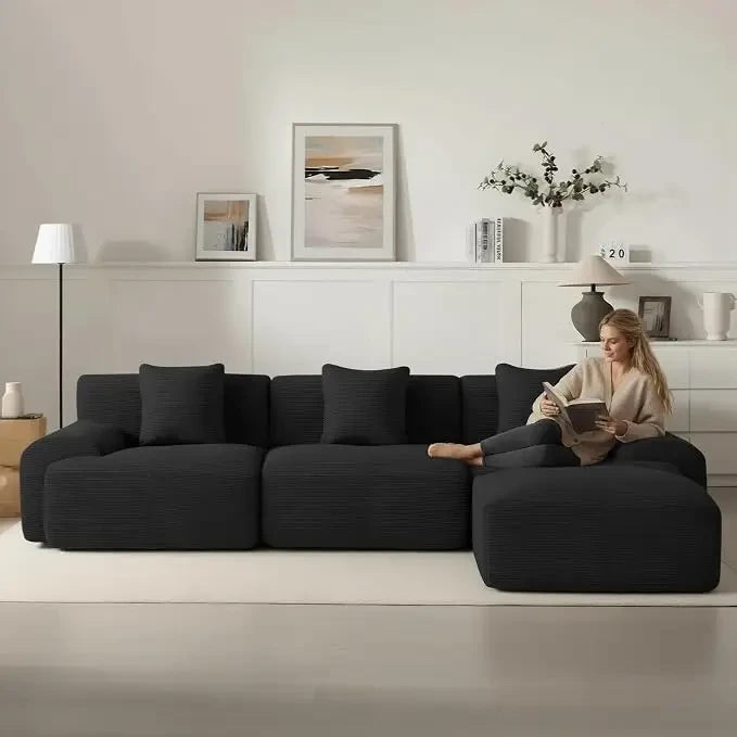 Modular Corduroy Sectional Sofa with Ottoman