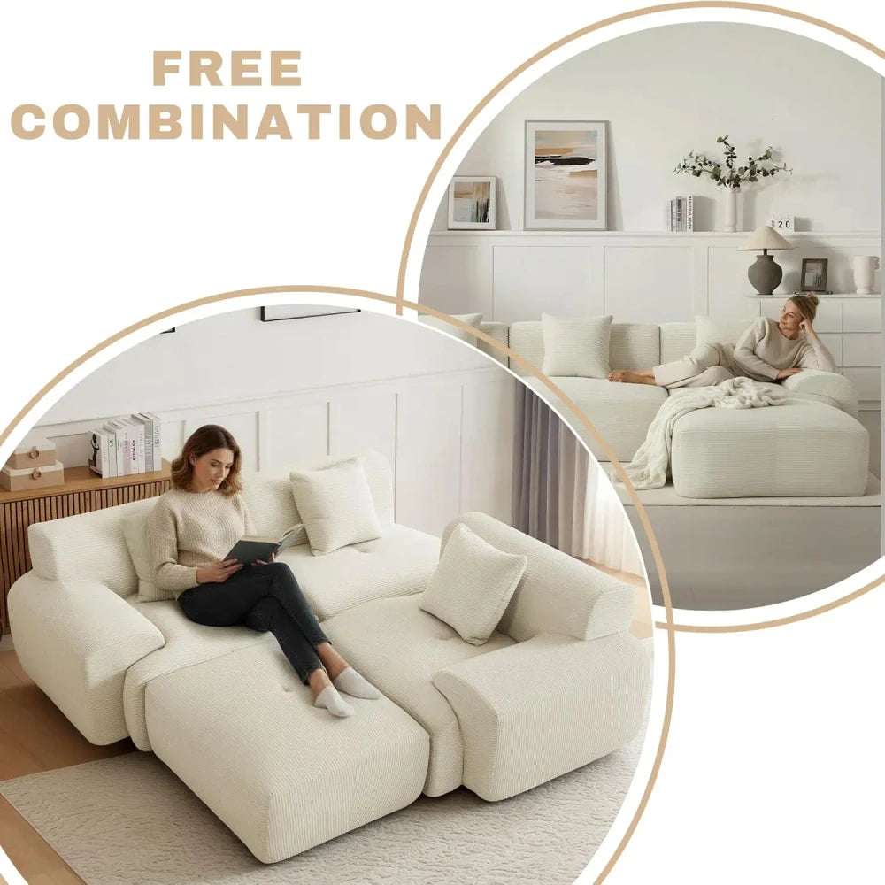 Modular Corduroy Sectional Sofa with Ottoman