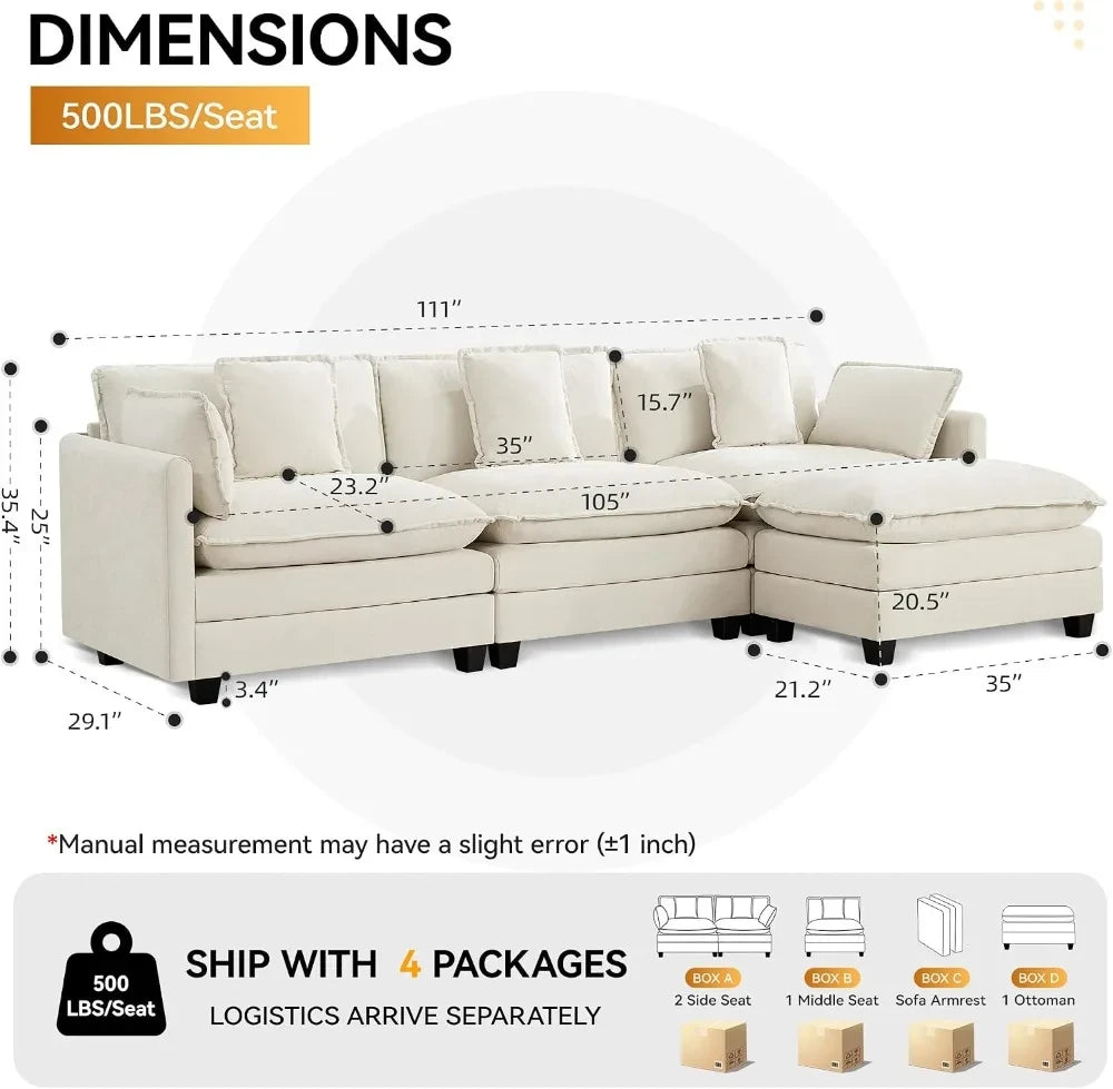 Modular 4 seats Chenille Sectional Sofa