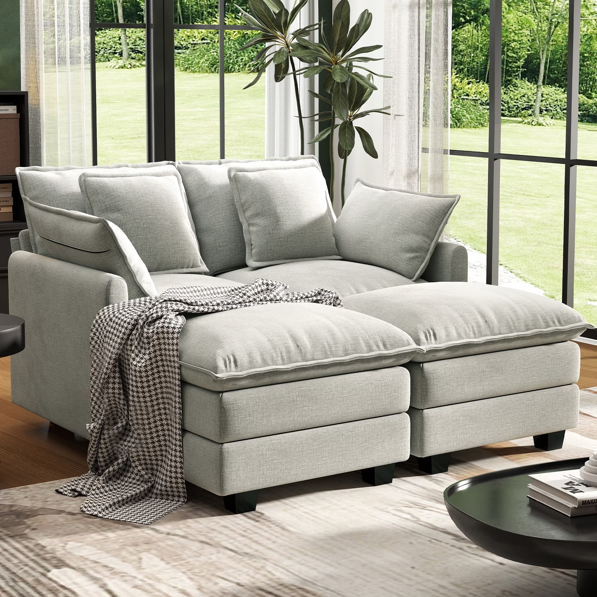 140" Extra Large Modular Sectional Cloud Sofa with 2 Removable Storage Ottoman, Extra Deep Seat Couch, Living Room Furniture, Chenille Beige