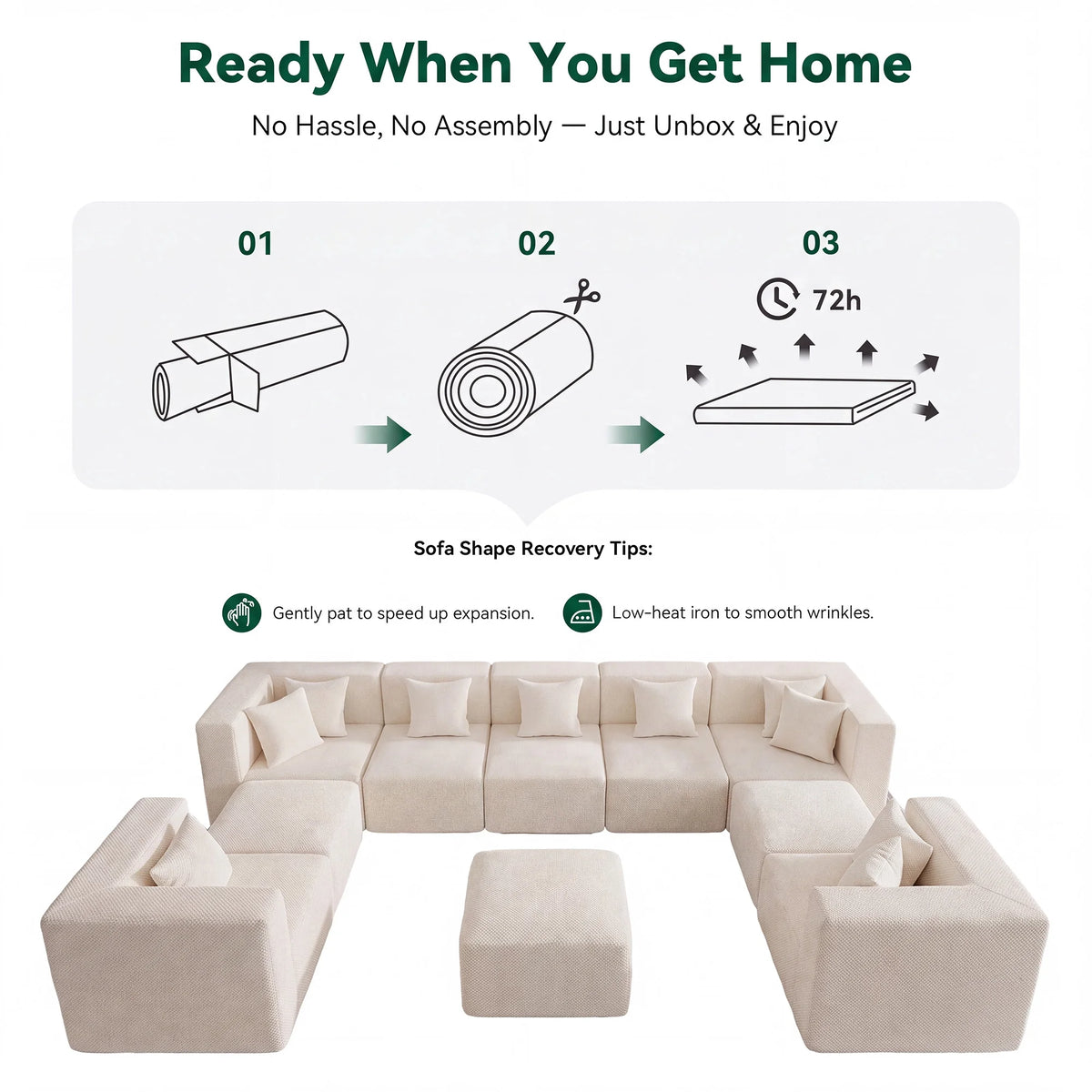 10-Piece Oversized Modular Sectional Sofa Set, 160" Mega U-Shaped Boneless Cloud Couch with Ottomans, Luxury Chenille Fabric Theater Seating, Extra Deep Seat for Living Room, Beige