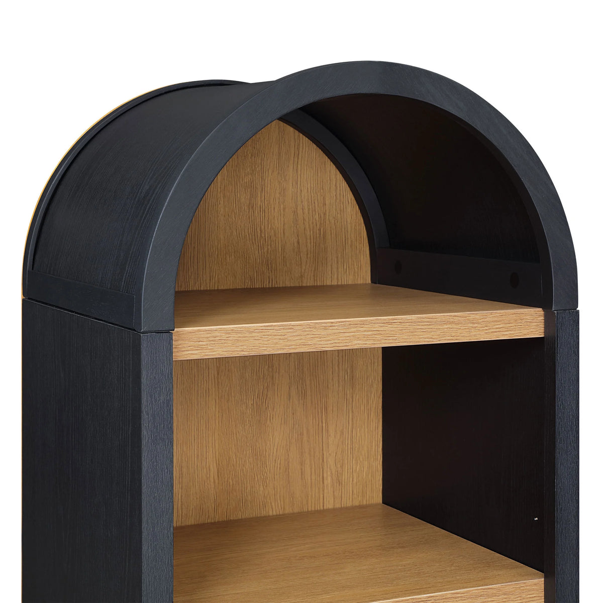 Juliet Narrow Arch Bookcase, Rich Black and Light Honey