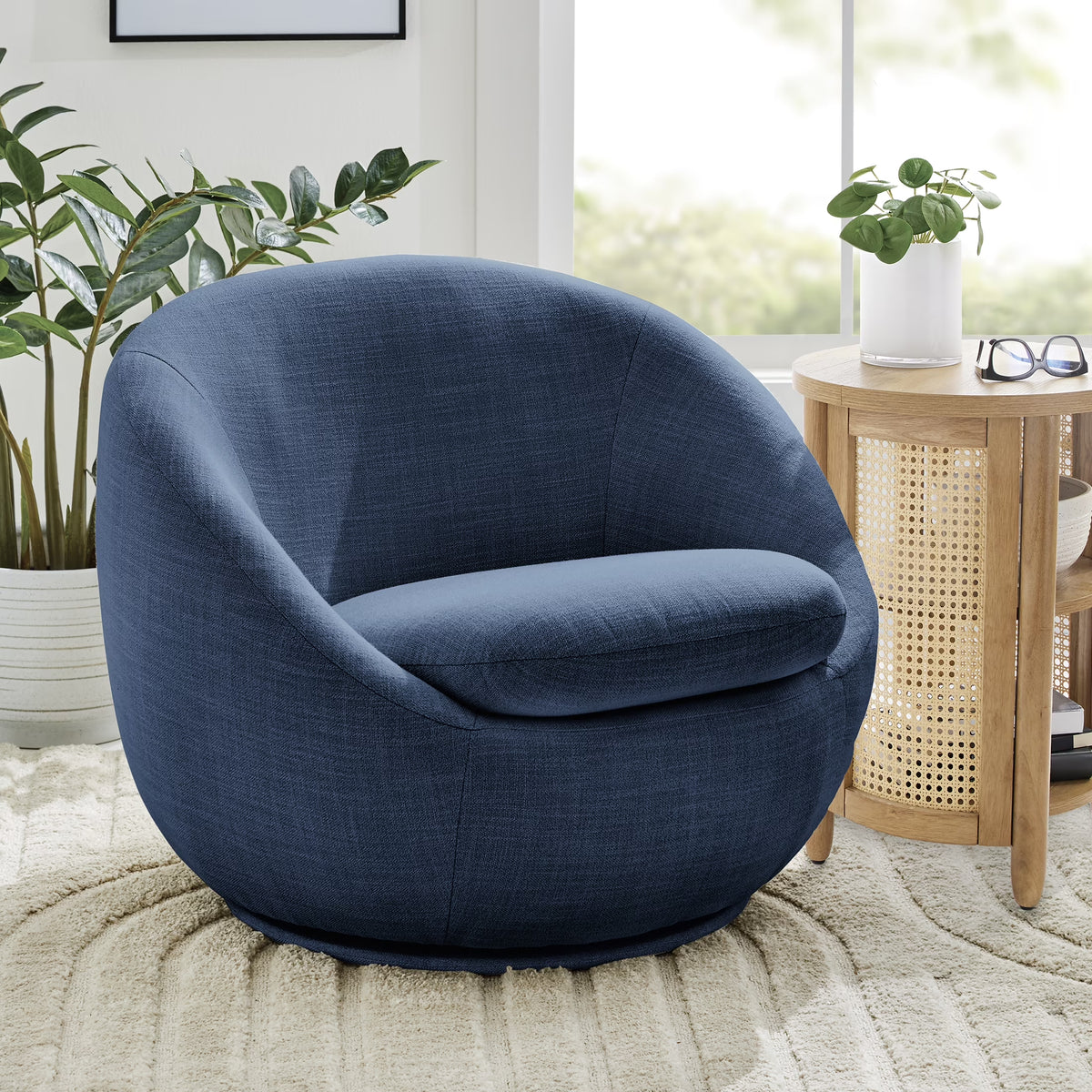 Mira Swivel Accent Chair, Cream Linen