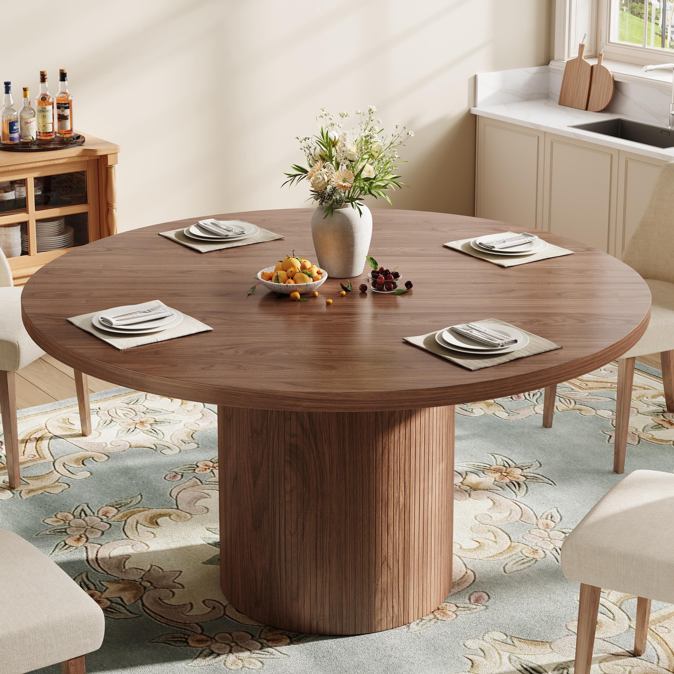 47" Dining Table,  round Kitchen Table 4 Seater, Wooden Circle Pedestal Dining Room Table with 1.1In Thickness Tabletop, Black(Only Table)
