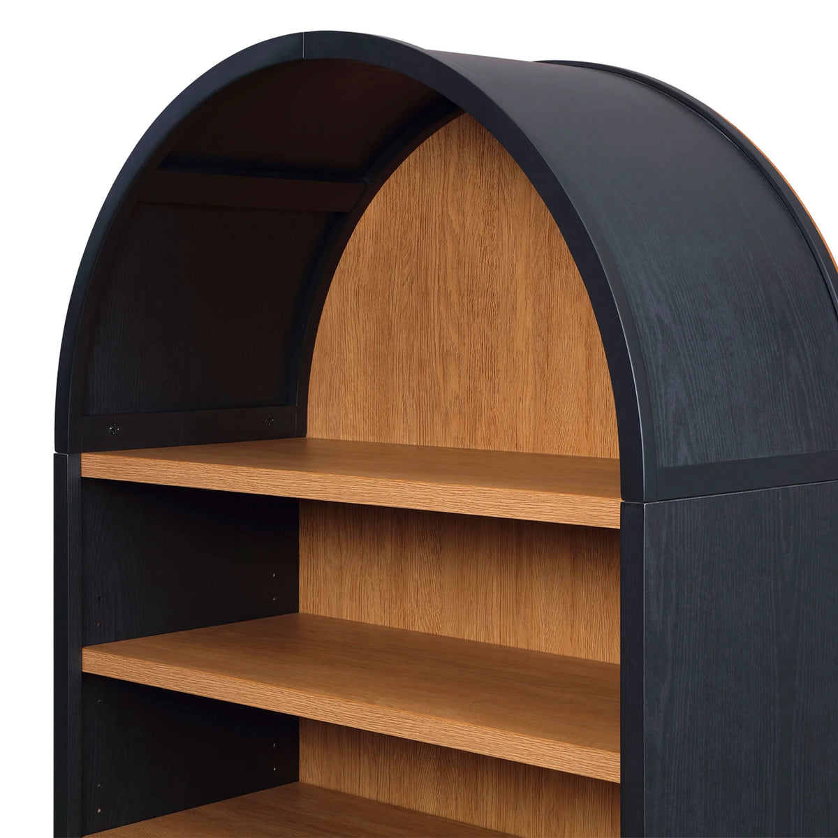 Juliet Open Arch Bookcase, Rich Black and Light Honey