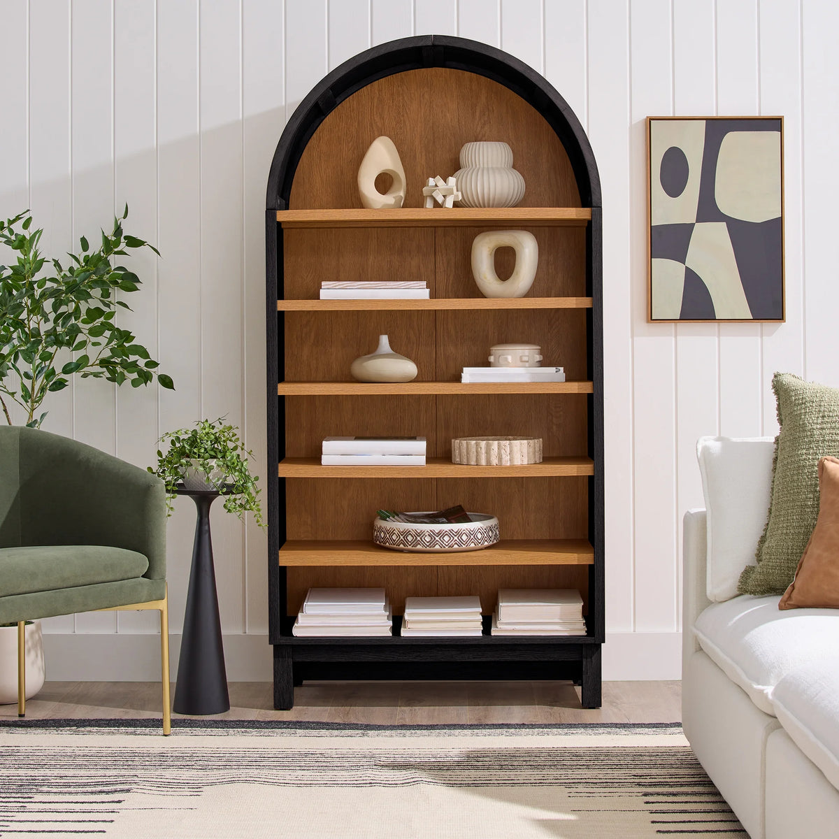 Juliet Open Arch Bookcase, Rich Black and Light Honey