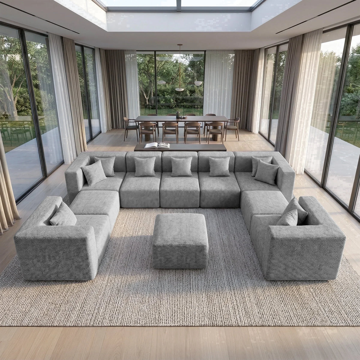 10-Piece Oversized Modular Sectional Sofa Set, 160" Mega U-Shaped Boneless Cloud Couch with Ottomans, Luxury Chenille Fabric Theater Seating, Extra Deep Seat for Living Room, Beige