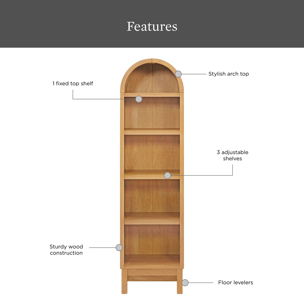 Juliet Narrow Arch Bookcase, Light Honey