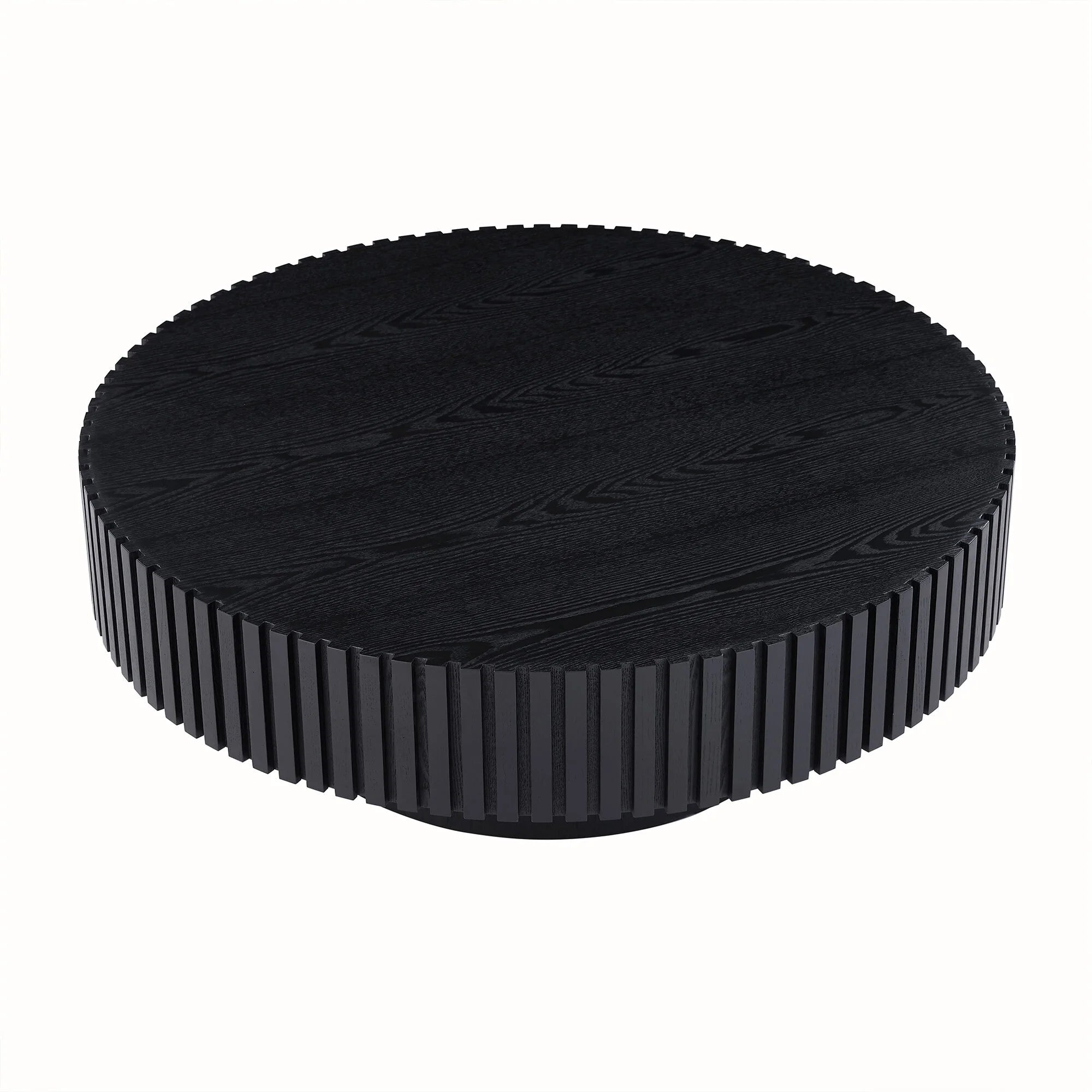 39.37" Large round Wood Coffee Table, Modern Unique Fluted Accent Center Table for Living Room, Black