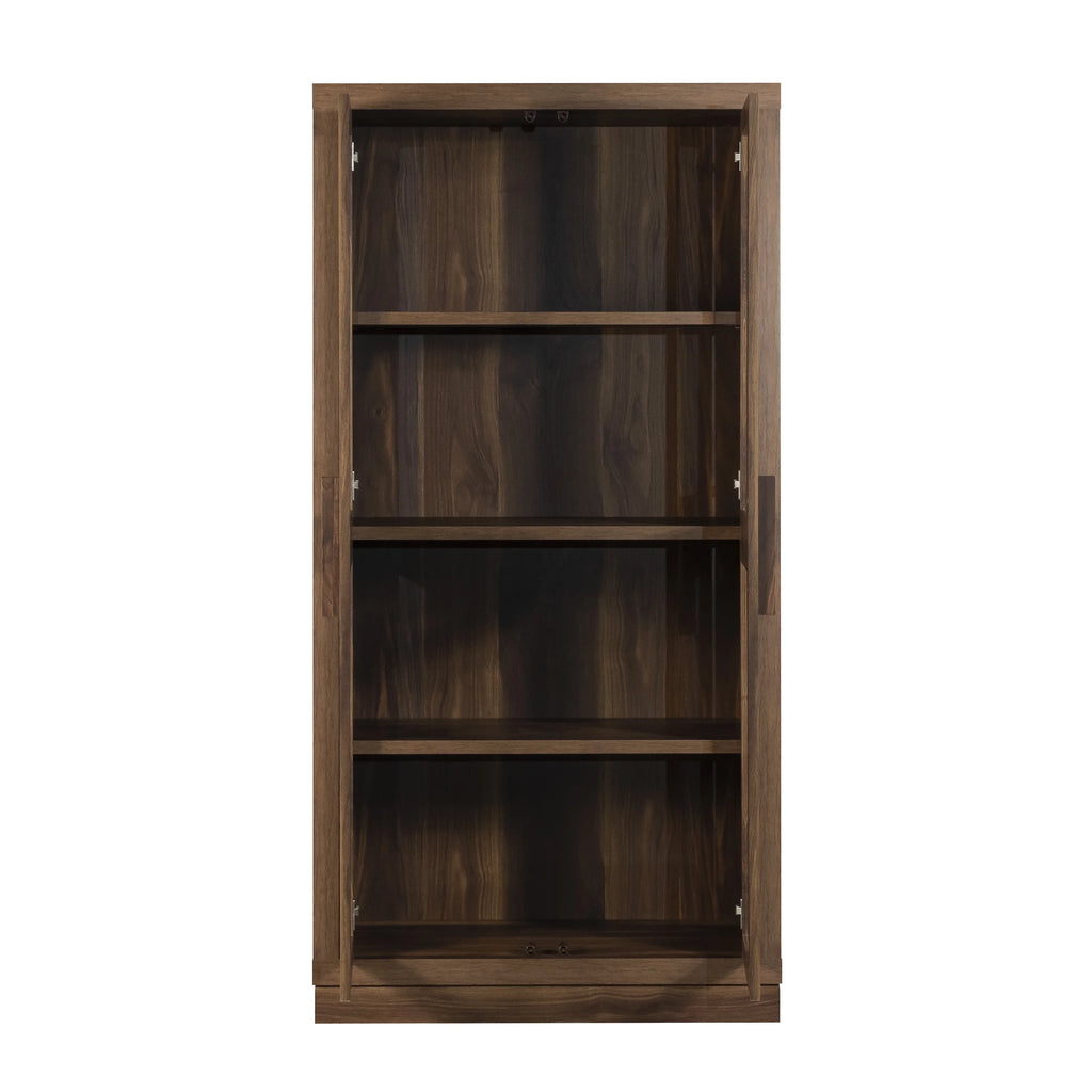 Ezra Glass Door Storage Accent Cabinet, Warm Walnut Finish