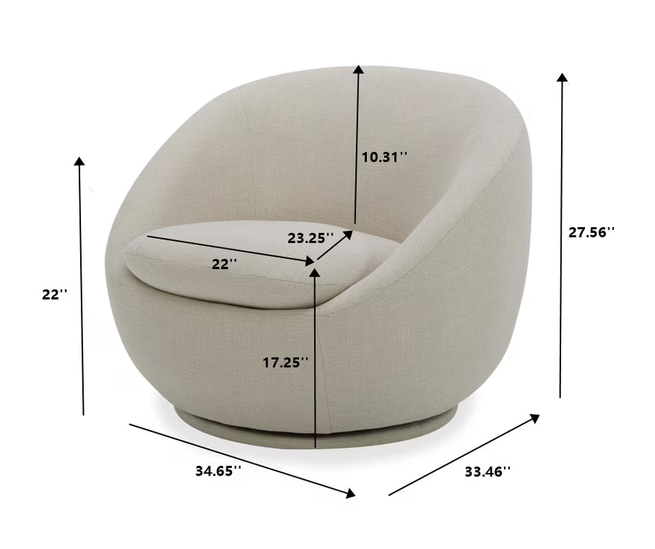 Mira Swivel Accent Chair, Cream Linen