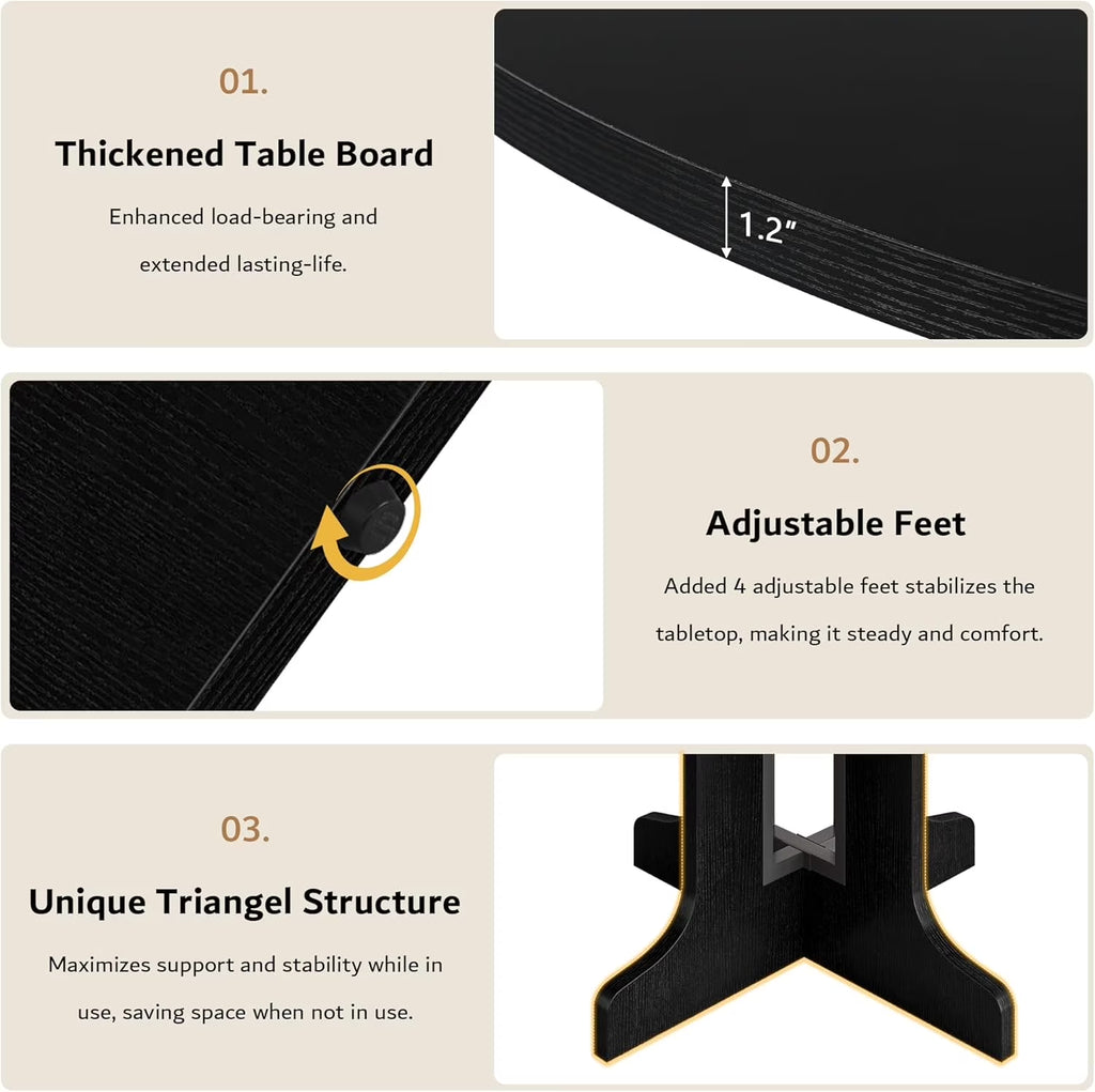 59" Extendable round Dining Table for 6, Modern Kitchen Table with Sturdy Wooden Base,Perfect for Small Space, Black