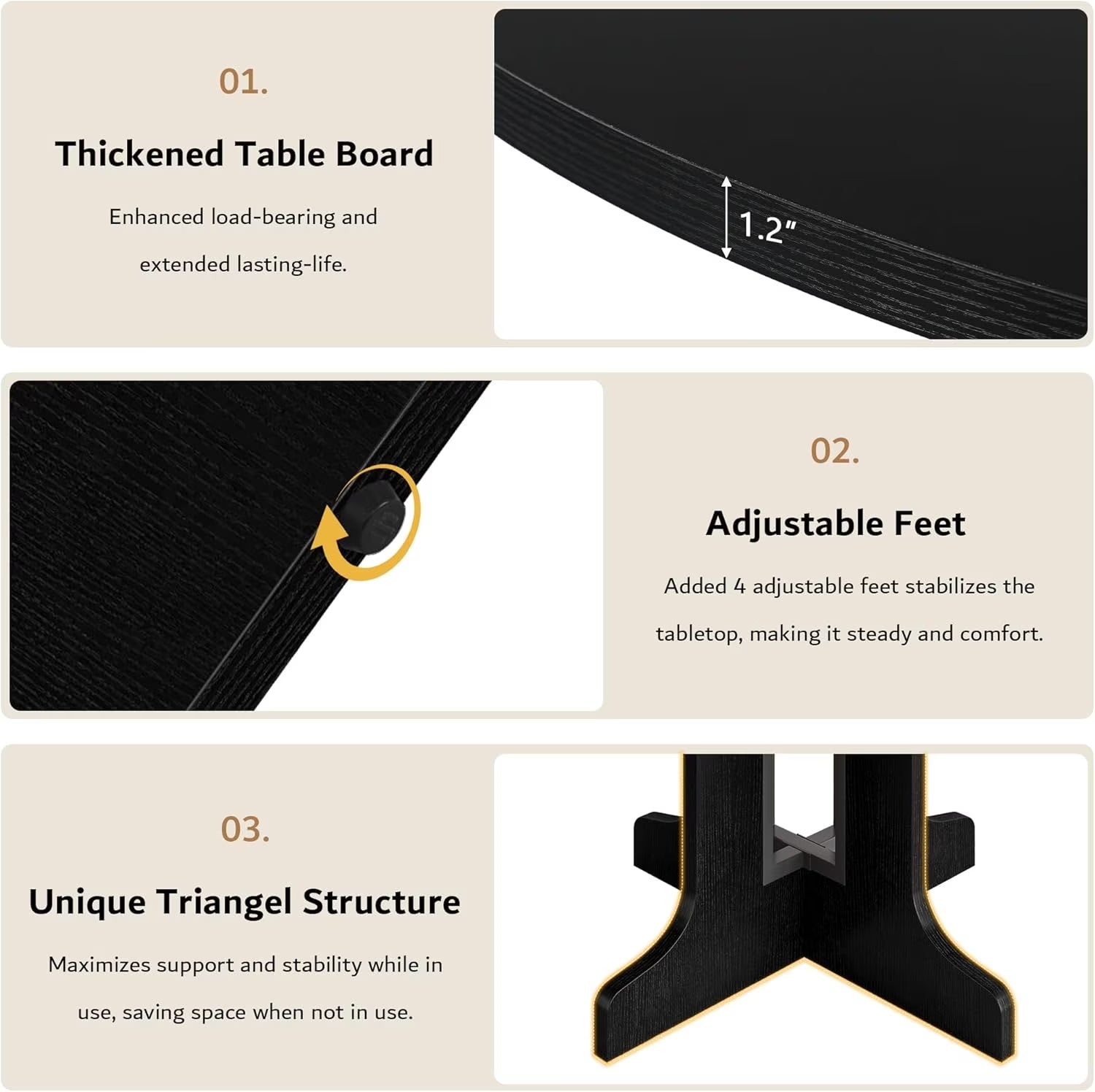 59" Extendable round Dining Table for 6, Modern Kitchen Table with Sturdy Wooden Base,Perfect for Small Space, Black