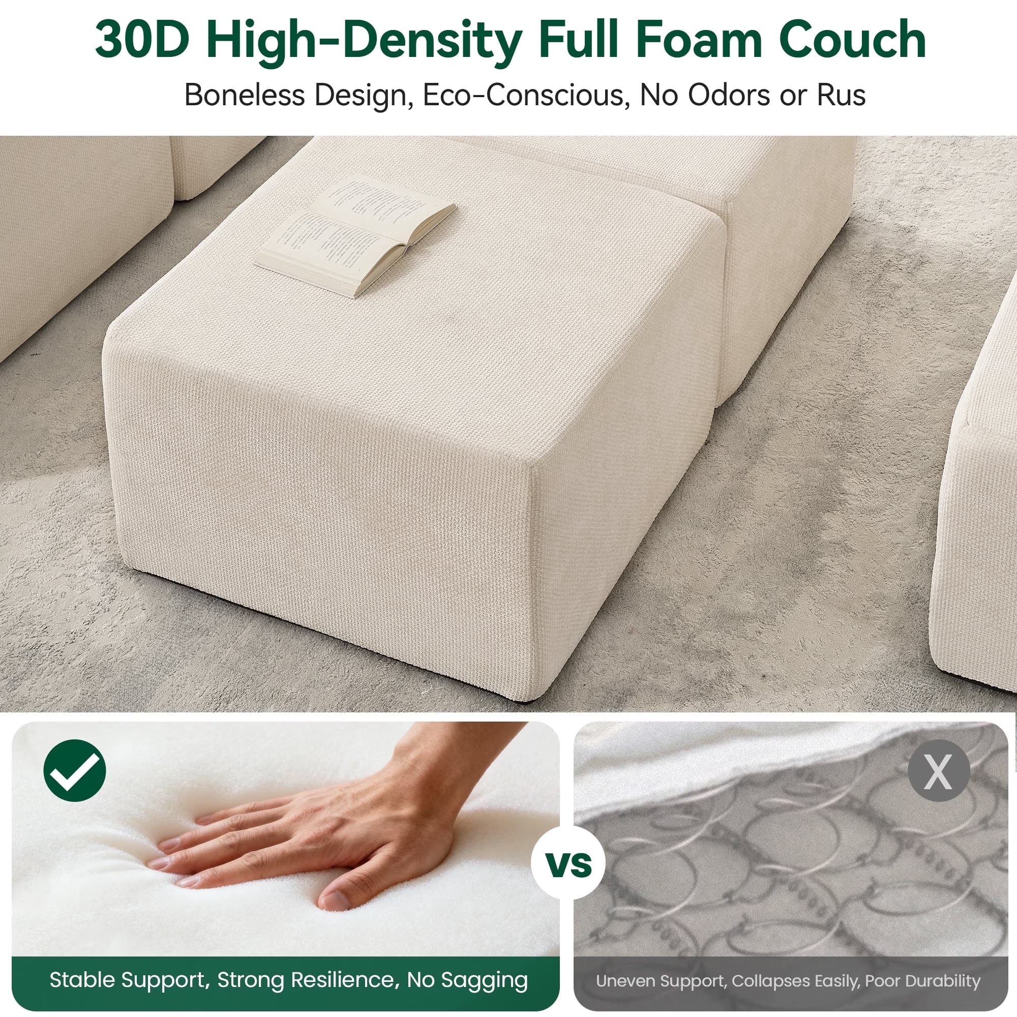 10-Piece Oversized Modular Sectional Sofa Set, 160" Mega U-Shaped Boneless Cloud Couch with Ottomans, Luxury Chenille Fabric Theater Seating, Extra Deep Seat for Living Room, Beige