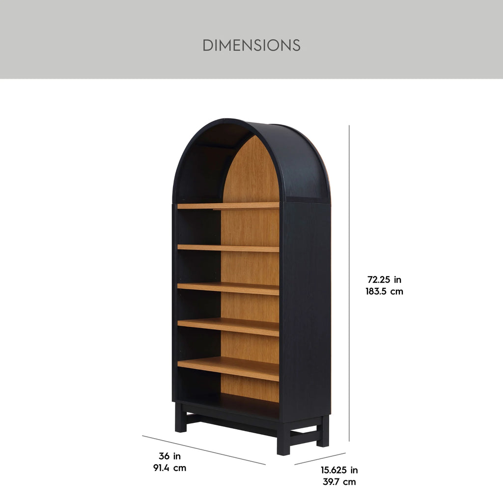 Juliet Open Arch Bookcase, Rich Black and Light Honey