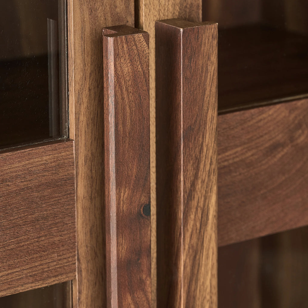 Ezra Glass Door Storage Accent Cabinet, Warm Walnut Finish