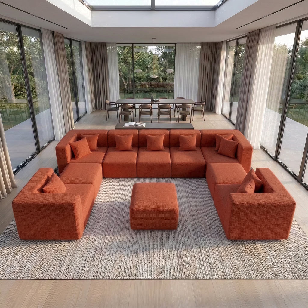 10-Piece Oversized Modular Sectional Sofa Set, 160" Mega U-Shaped Boneless Cloud Couch with Ottomans, Luxury Chenille Fabric Theater Seating, Extra Deep Seat for Living Room, Beige