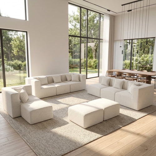 10-Piece Oversized Modular Sectional Sofa Set, 160" Mega U-Shaped Boneless Cloud Couch with Ottomans, Luxury Chenille Fabric Theater Seating, Extra Deep Seat for Living Room, Beige