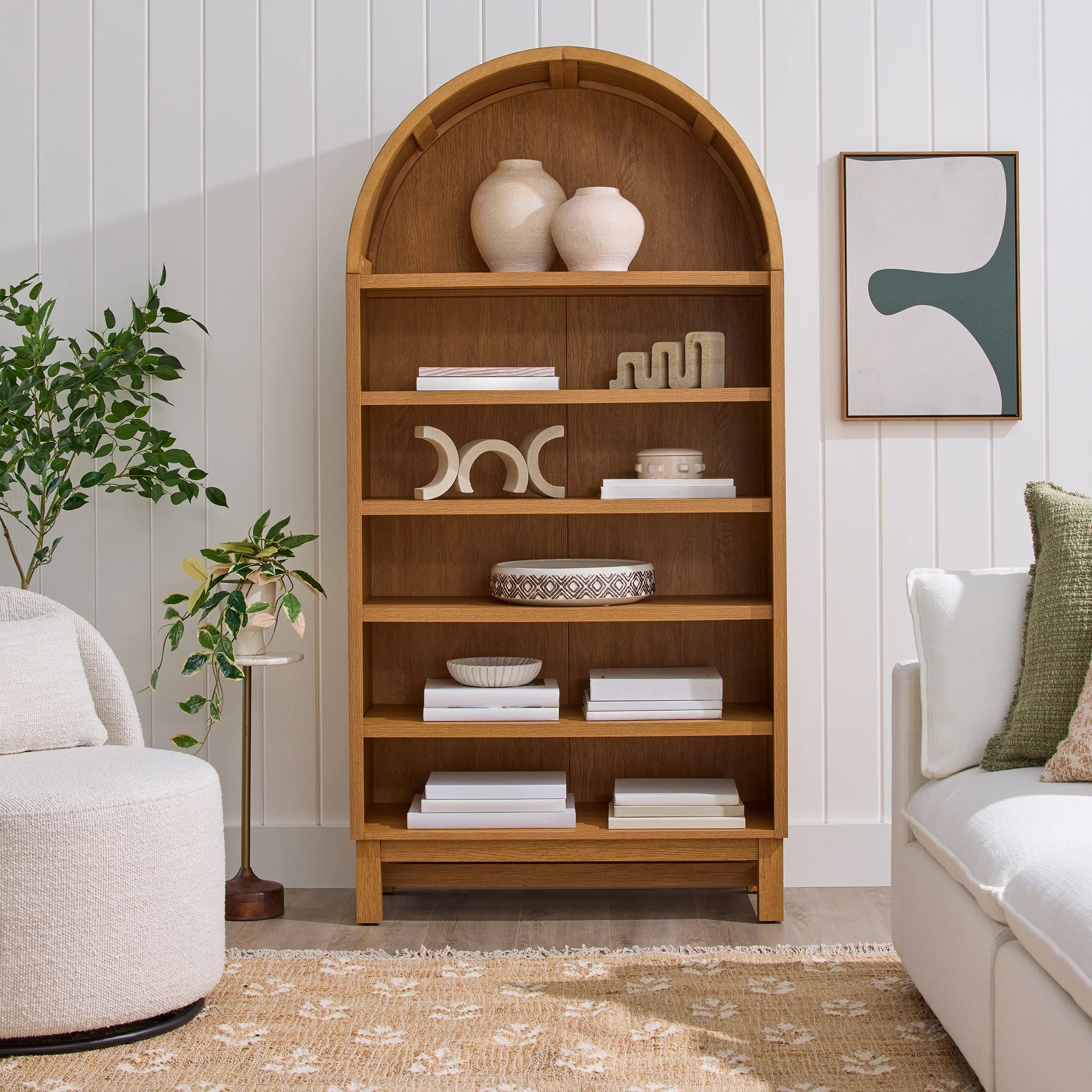 Juliet Open Arch Bookcase, Rich Black and Light Honey