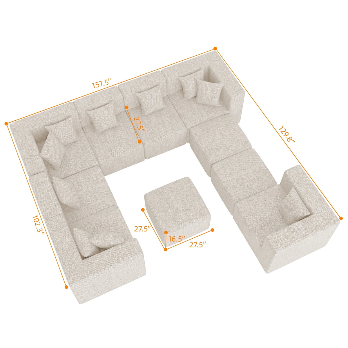 10-Piece Oversized Modular Sectional Sofa Set, 160" Mega U-Shaped Boneless Cloud Couch with Ottomans, Luxury Chenille Fabric Theater Seating, Extra Deep Seat for Living Room, Beige