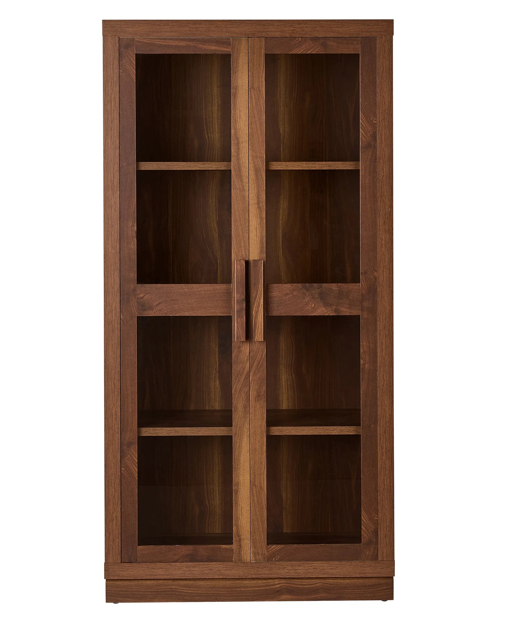 Ezra Glass Door Storage Accent Cabinet, Warm Walnut Finish
