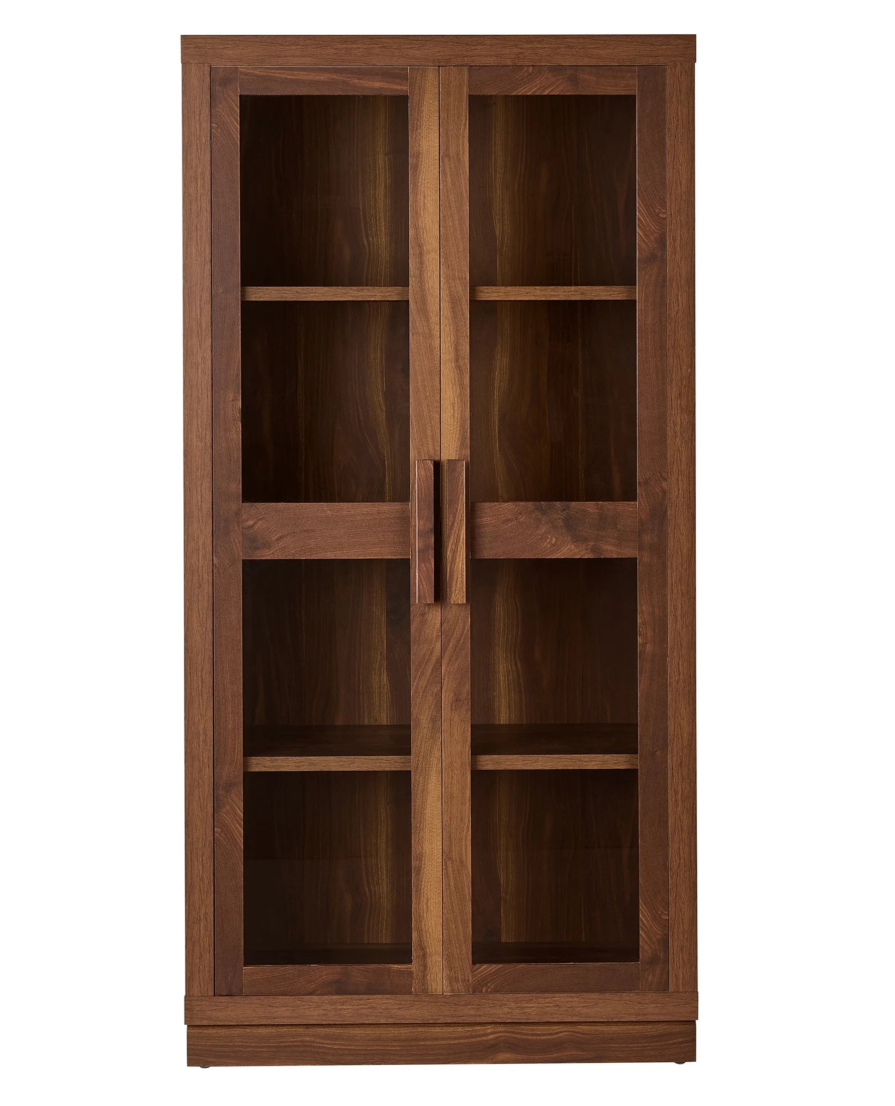 Ezra Glass Door Storage Accent Cabinet, Warm Walnut Finish