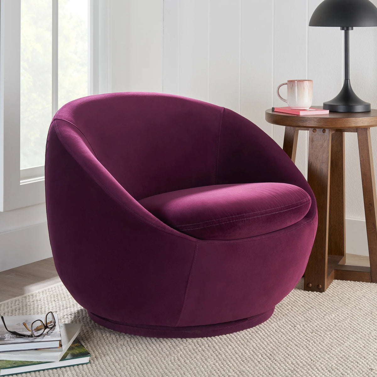 Mira Swivel Accent Chair, Cream Linen