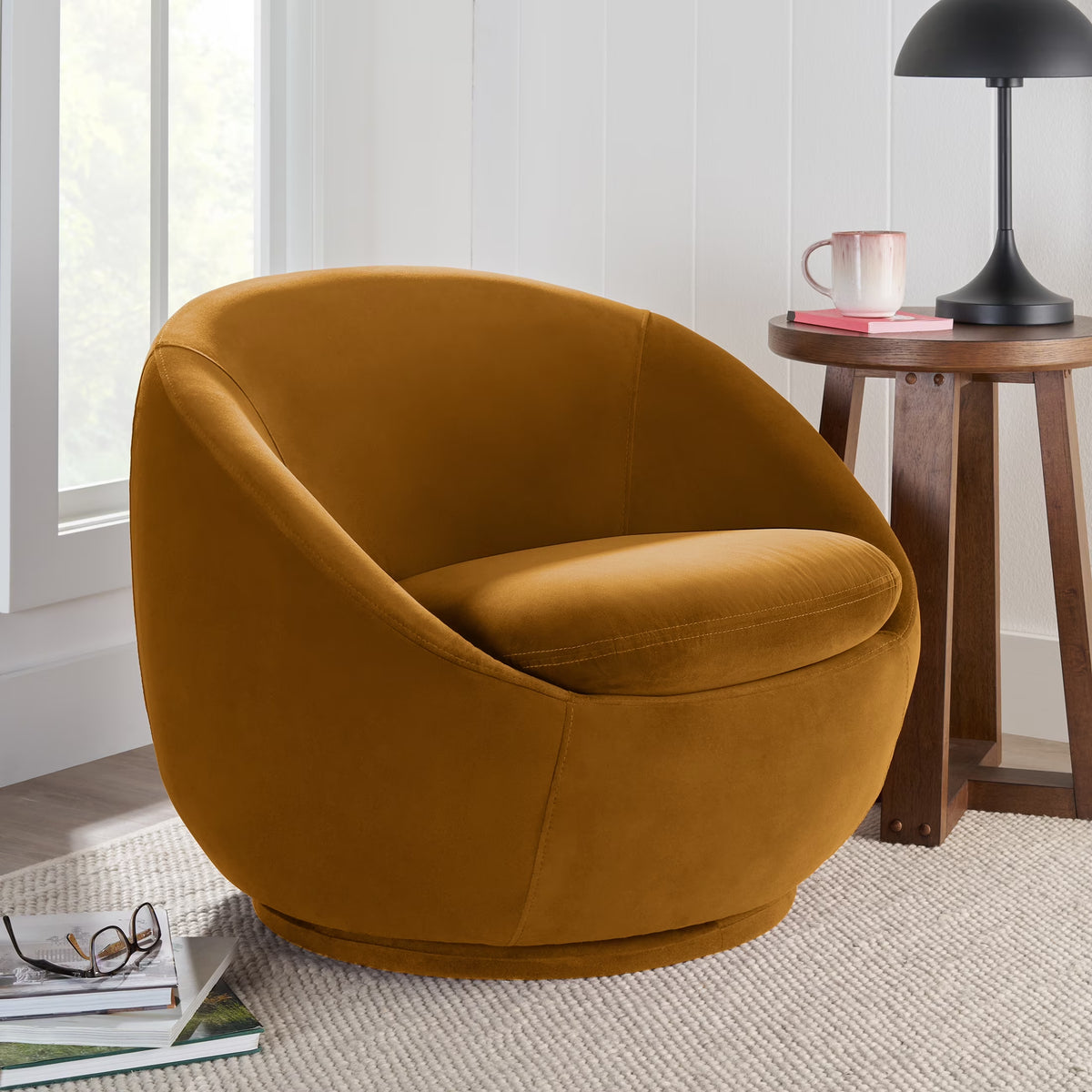 Mira Swivel Accent Chair, Cream Linen