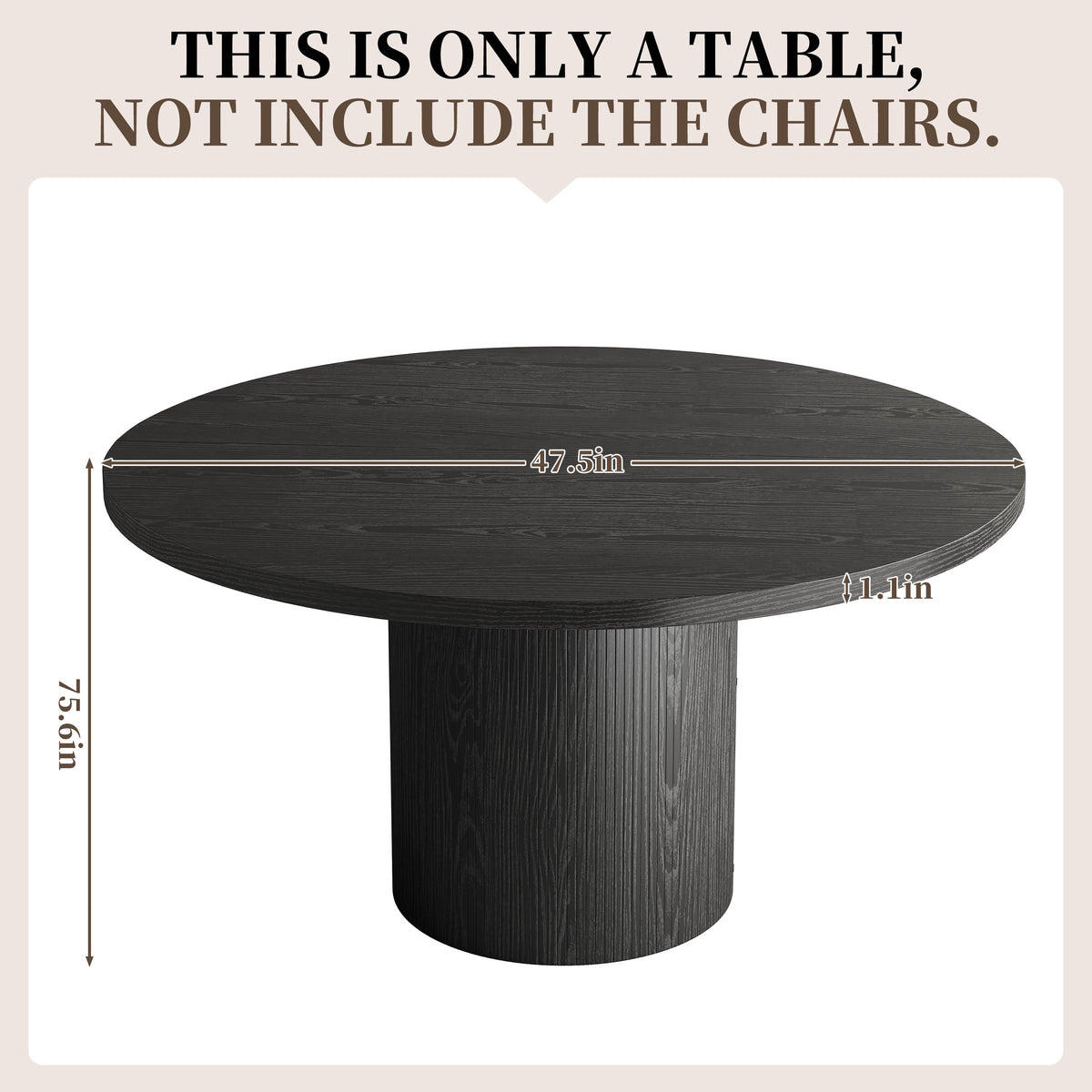 47" Dining Table,  round Kitchen Table 4 Seater, Wooden Circle Pedestal Dining Room Table with 1.1In Thickness Tabletop, Black(Only Table)