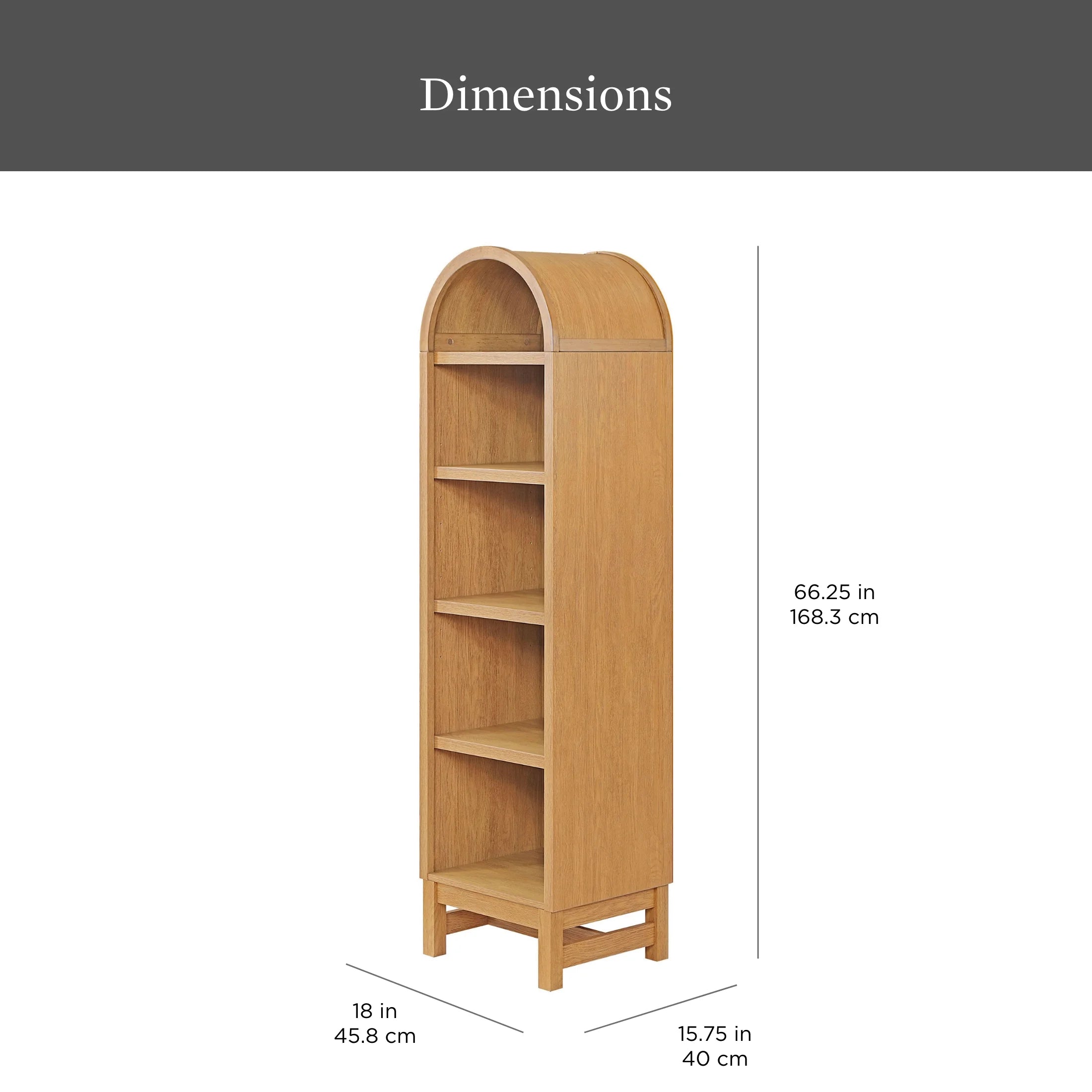 Juliet Narrow Arch Bookcase, Light Honey