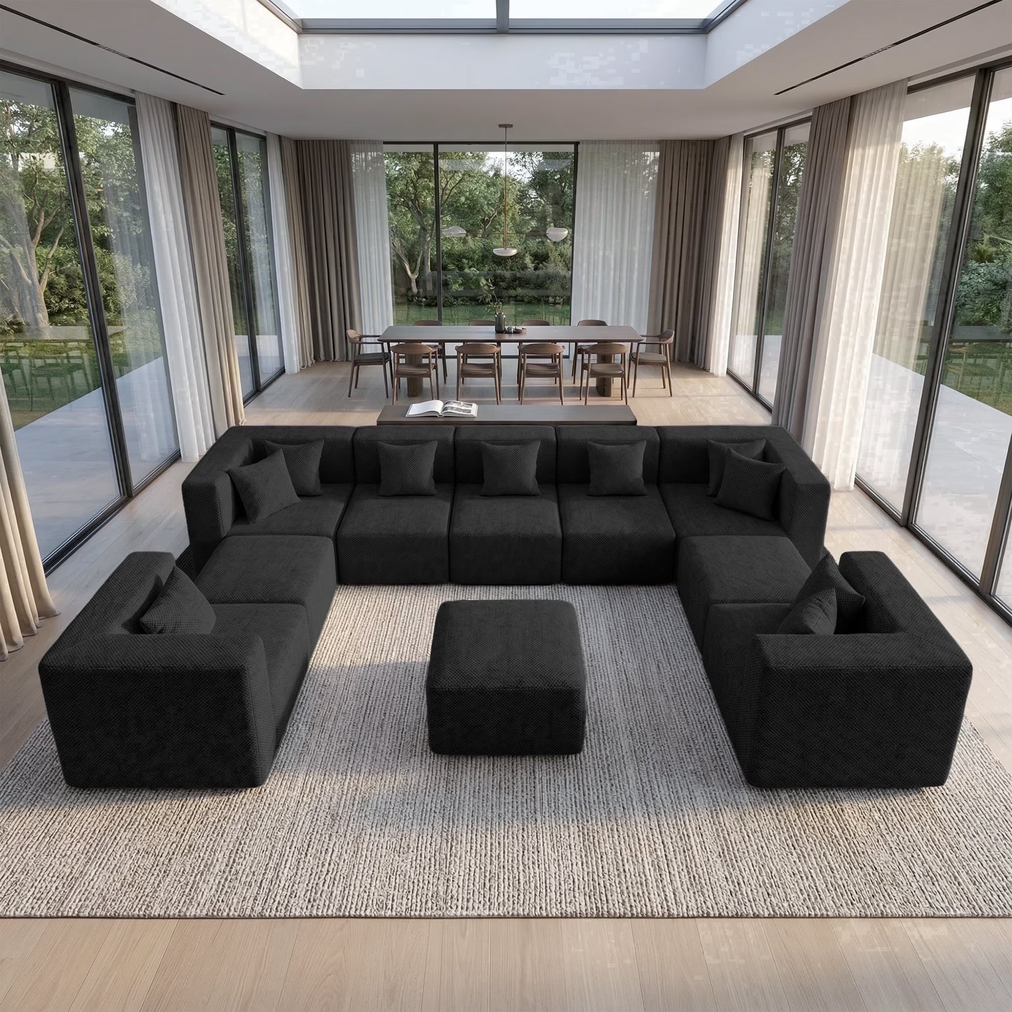 10-Piece Oversized Modular Sectional Sofa Set, 160" Mega U-Shaped Boneless Cloud Couch with Ottomans, Luxury Chenille Fabric Theater Seating, Extra Deep Seat for Living Room, Beige