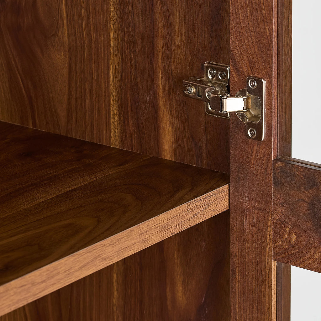 Ezra Glass Door Storage Accent Cabinet, Warm Walnut Finish