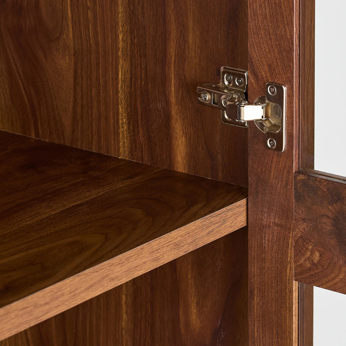 Ezra Glass Door Storage Accent Cabinet, Warm Walnut Finish