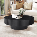 39.37" Large round Wood Coffee Table, Modern Unique Fluted Accent Center Table for Living Room, Black