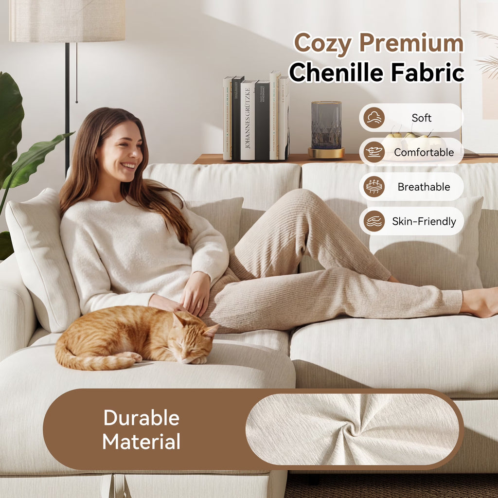 140" Extra Large Modular Sectional Cloud Sofa with 2 Removable Storage Ottoman, Extra Deep Seat Couch, Living Room Furniture, Chenille Beige
