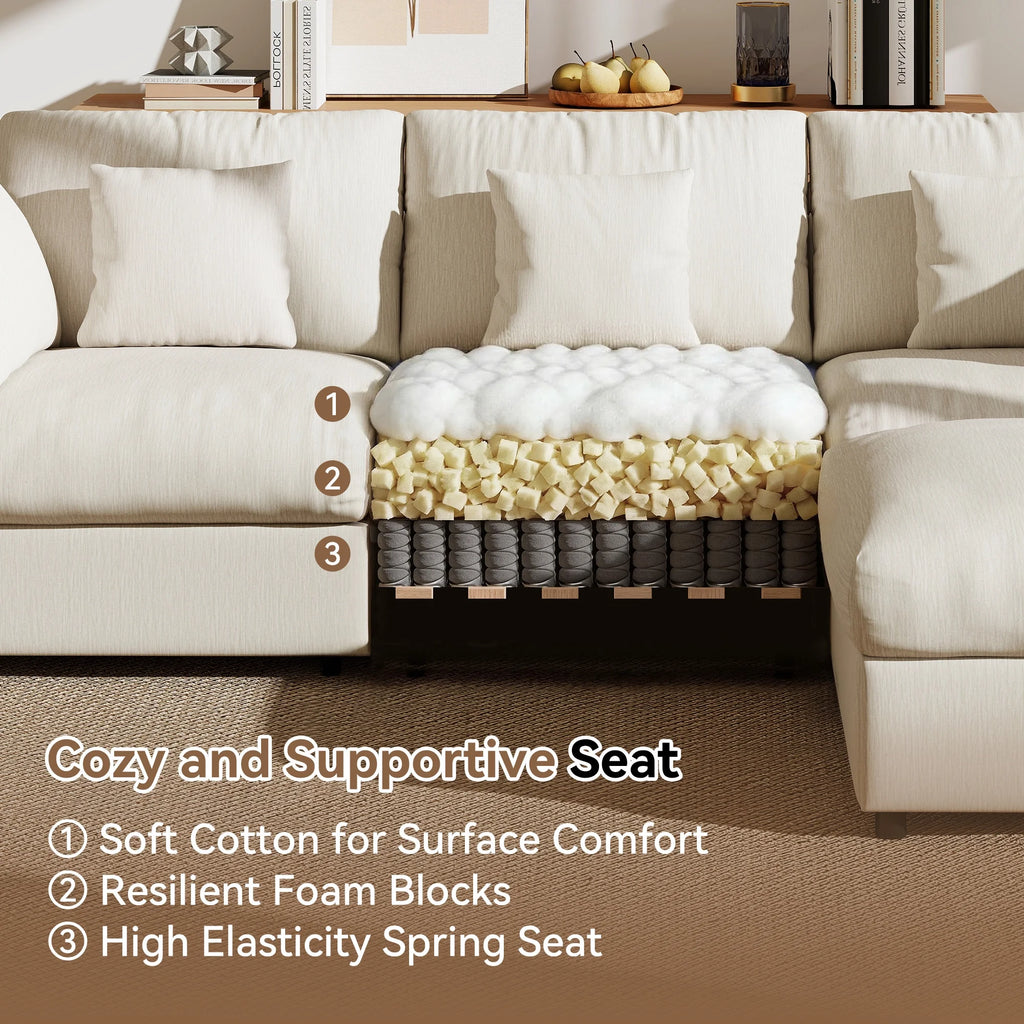 140" Extra Large Modular Sectional Cloud Sofa with 2 Removable Storage Ottoman, Extra Deep Seat Couch, Living Room Furniture, Chenille Beige