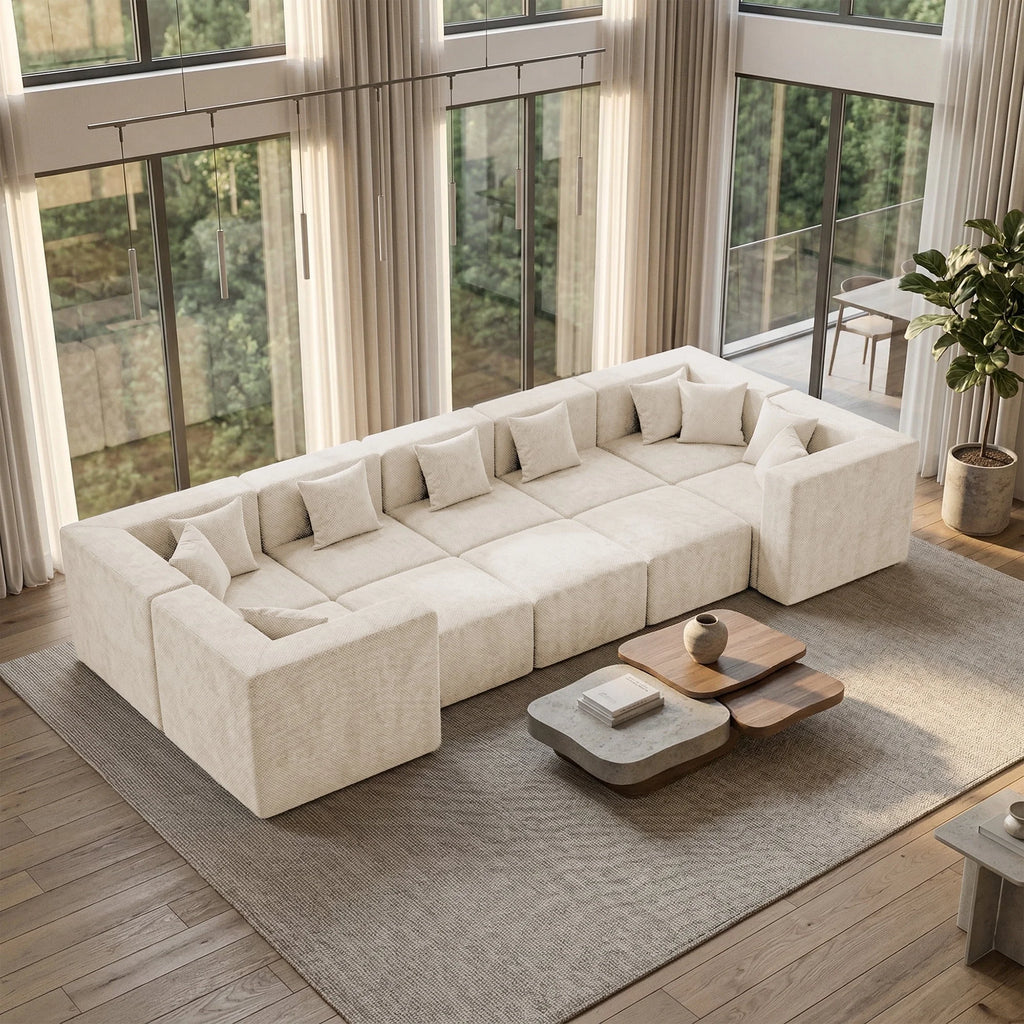 10-Piece Oversized Modular Sectional Sofa Set, 160" Mega U-Shaped Boneless Cloud Couch with Ottomans, Luxury Chenille Fabric Theater Seating, Extra Deep Seat for Living Room, Beige