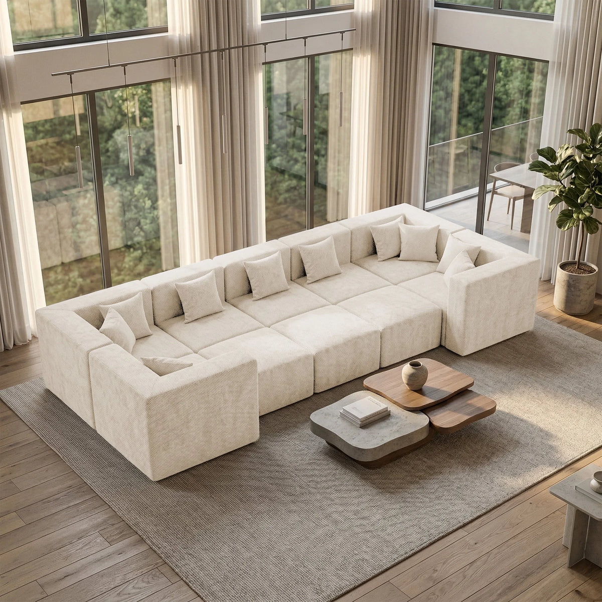 10-Piece Oversized Modular Sectional Sofa Set, 160" Mega U-Shaped Boneless Cloud Couch with Ottomans, Luxury Chenille Fabric Theater Seating, Extra Deep Seat for Living Room, Beige