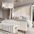 66" Extra Tall King Size Bed Frame with Wingback Headboard, Cream | Upholstered Bed Frame W/ Soft Removable Corduroy Cover, Solid Wood Legs, No Box Spring Needed, Noise-Free, Modern, Luxury