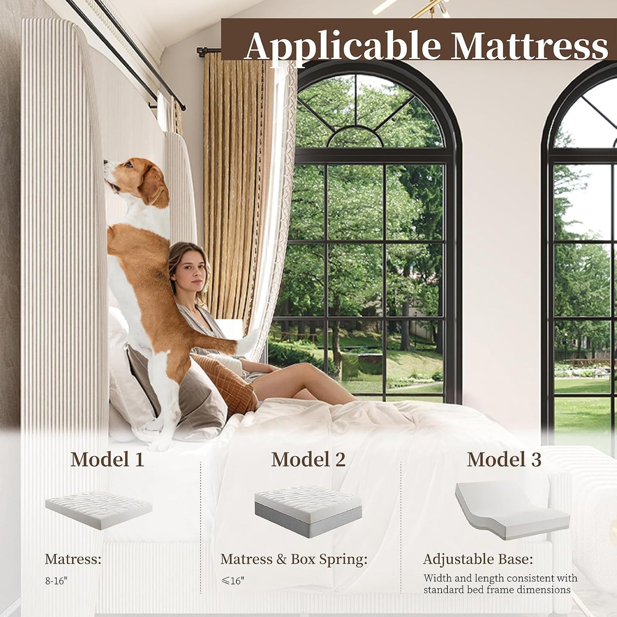 66" Extra Tall King Size Bed Frame with Wingback Headboard, Cream | Upholstered Bed Frame W/ Soft Removable Corduroy Cover, Solid Wood Legs, No Box Spring Needed, Noise-Free, Modern, Luxury