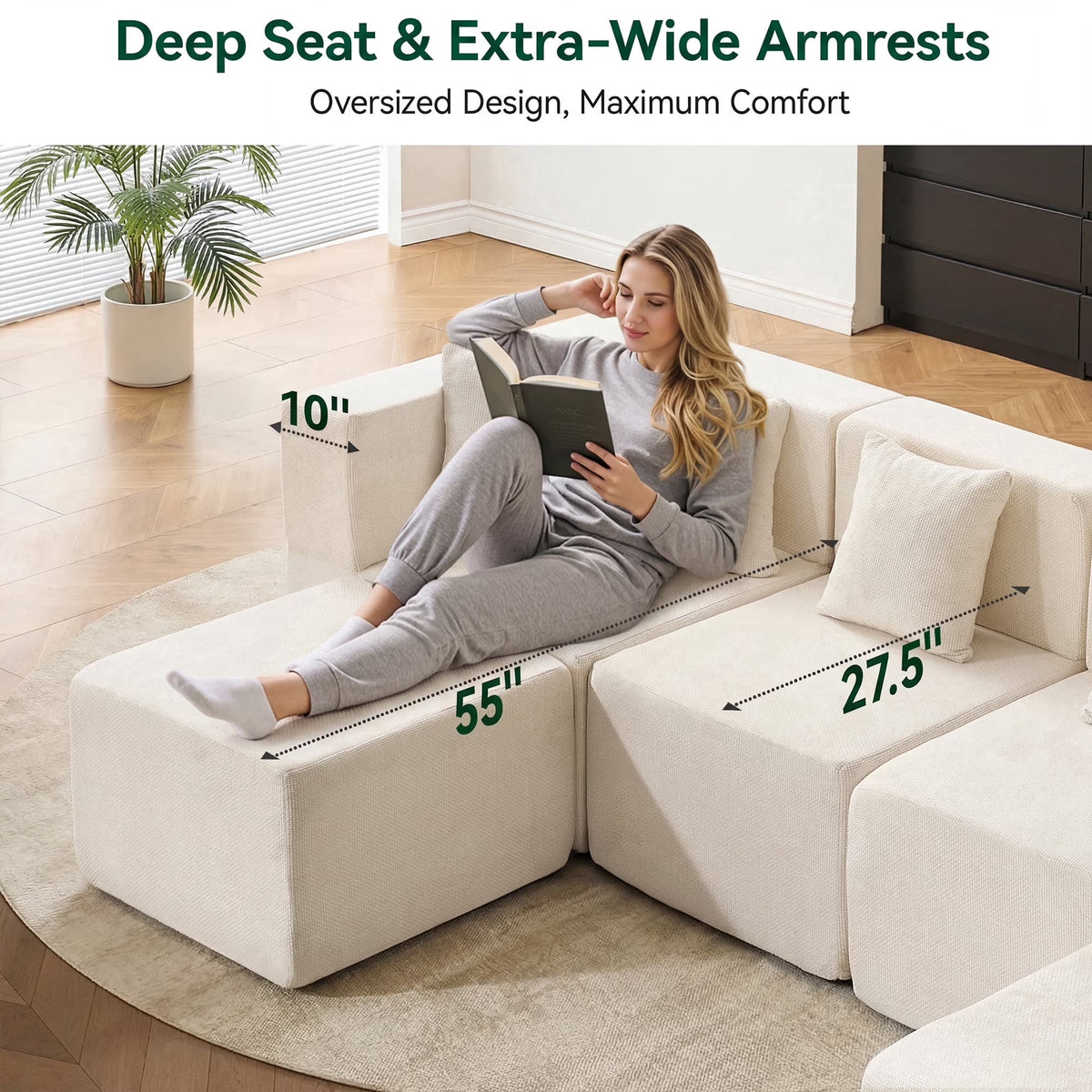 10-Piece Oversized Modular Sectional Sofa Set, 160" Mega U-Shaped Boneless Cloud Couch with Ottomans, Luxury Chenille Fabric Theater Seating, Extra Deep Seat for Living Room, Beige