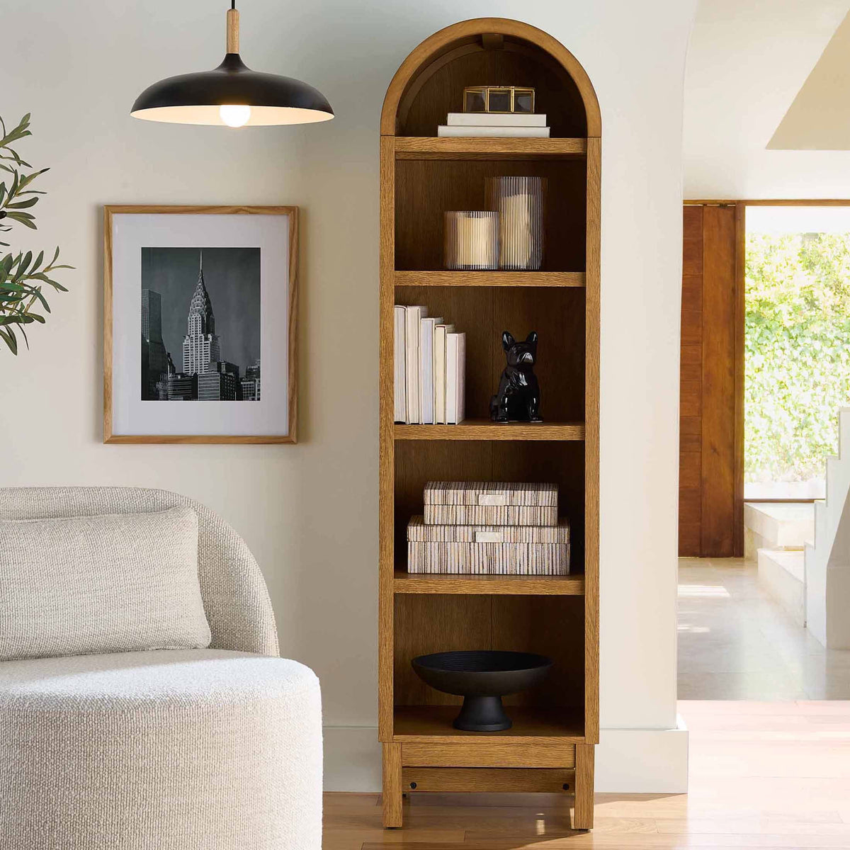 Juliet Narrow Arch Bookcase, Light Honey