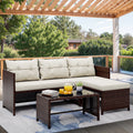 3 Pieces Patio Furniture Sectional Set, All-Weather Wicker Rattan Outdoor Furniture Set with Cushion and Glass Coffee Table, Patio Conversation Set for Garden, Backyard, Pool,Beige