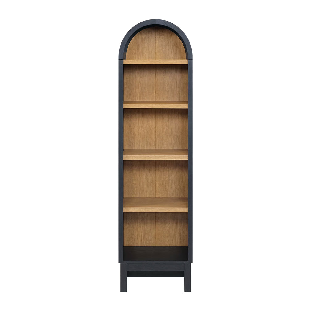 Juliet Narrow Arch Bookcase, Rich Black and Light Honey