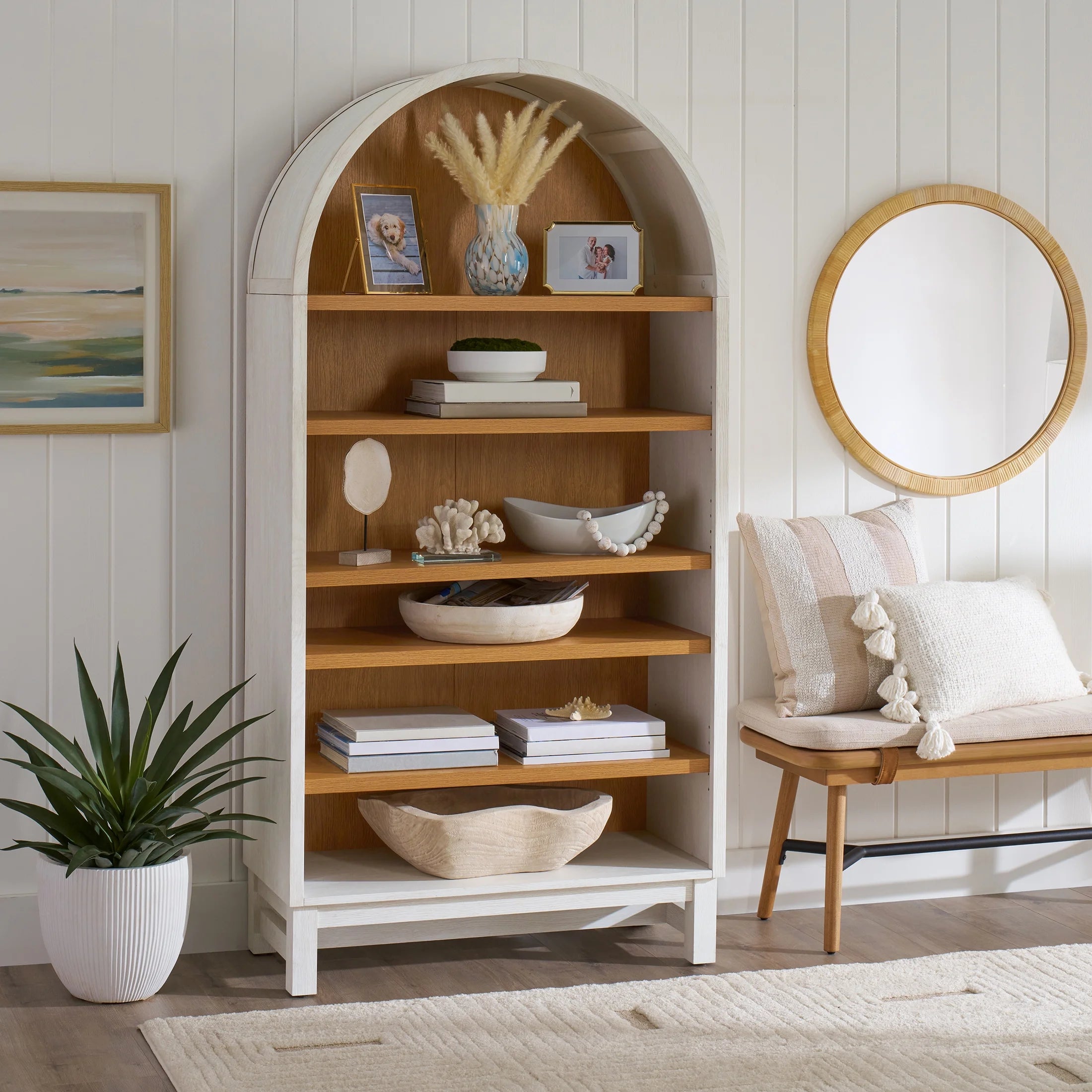 Juliet Open Arch Bookcase, Rich Black and Light Honey